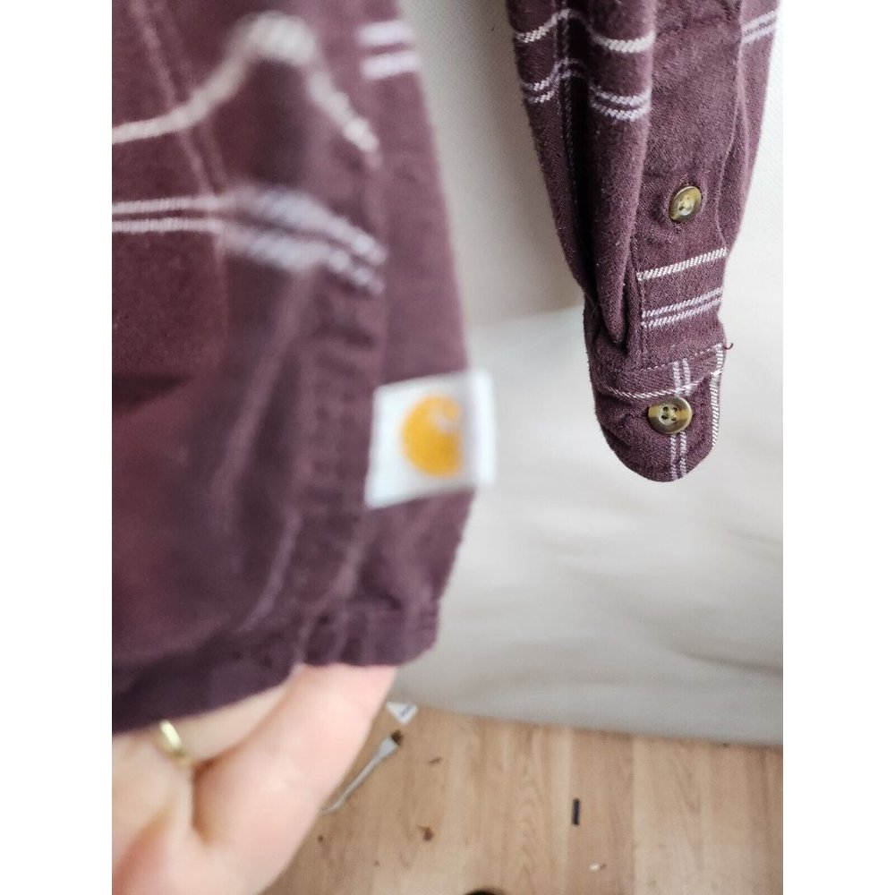 Carhartt Burgundy Check Long Sleeve Button Up Flannel Shirt Size Small - Picture 4 of 7